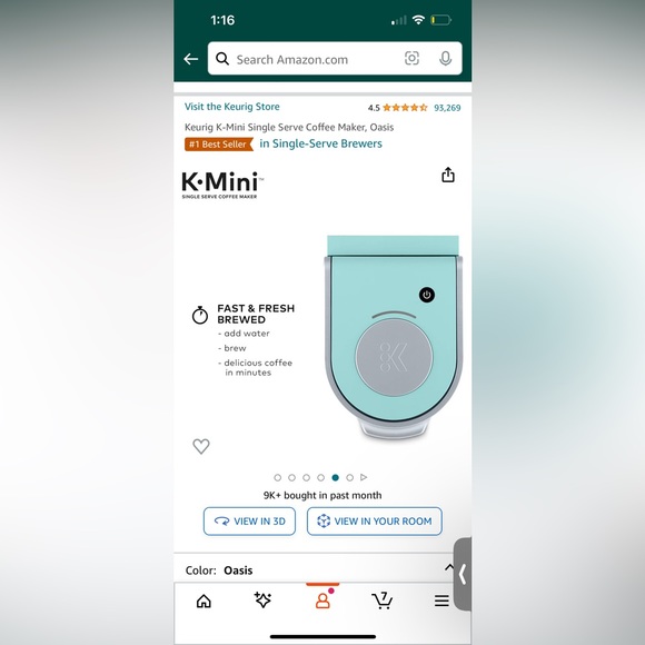 NWT Keurig K-Mini Single Serve Coffee Maker, Oasis - Picture 4 of 9